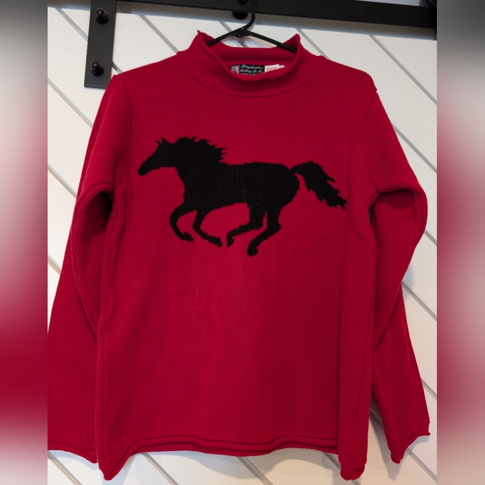 Binghamton Knitting Co Red with Black Galloping Horse Sweater